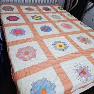 Vintage Handmade Grandmother's Flower Garden Patchwork Quilt Twin 84x71 TOP ONLY